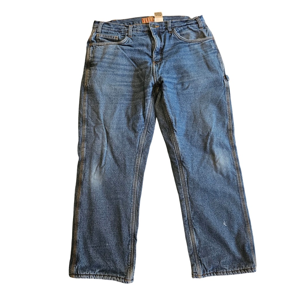Berne Mens P2215DN Flannel Lined Carpenter Jeans 34x30 Medium Wash Blue Workwear